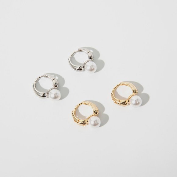 #NEW 925 Sterling Silver Pearl Drop Round Hoop Earrings A - Picture 4 of 7